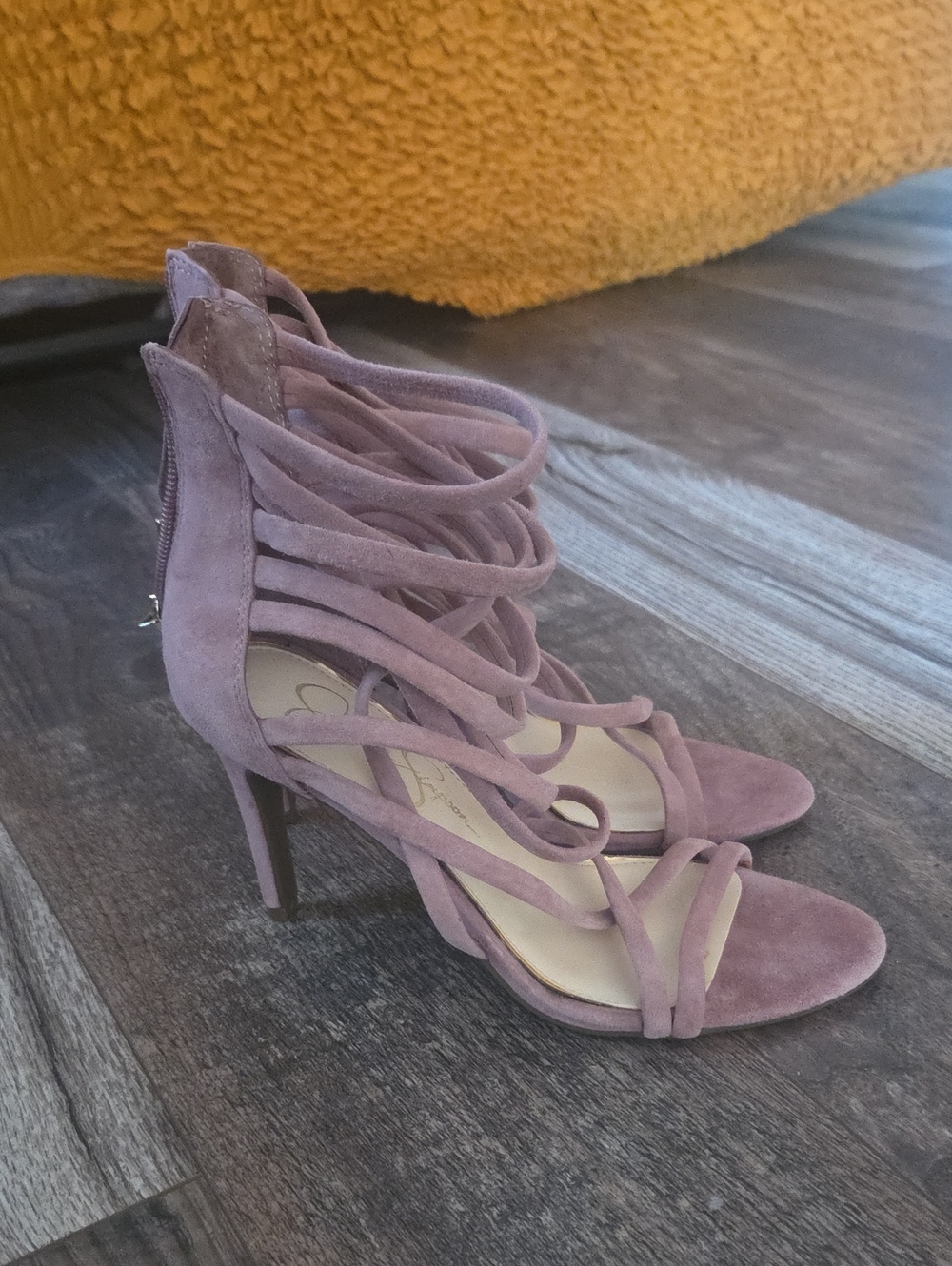 Jessica Simpson Lavender Suede Strappy Stiletto Sandals